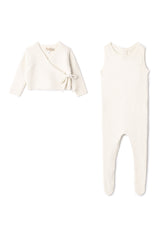 Load image into Gallery viewer, Baby Knitted Overall And Cardigan Set
