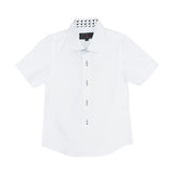 Load image into Gallery viewer, White Button Down Shirt with Contrast Print Inside Neck
