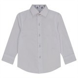 Load image into Gallery viewer, Boys Long Sleeve White Button Down Shirt With Contrast Print Inside Neck
