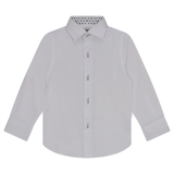 Load image into Gallery viewer, Boys Long Sleeve White Button Down Shirt With Contrast Print Inside Neck

