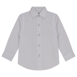 Load image into Gallery viewer, Boys Long Sleeve White Button Down Shirt With Contrast Print Inside Neck
