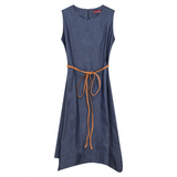 Load image into Gallery viewer, Ladies Jumper with pointed sides,contrast leather spaghetti belt
