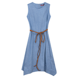 Load image into Gallery viewer, Ladies Jumper with pointed sides,contrast leather spaghetti belt
