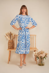 Load image into Gallery viewer, Ladies Dress wih front opening, hide buttons, self cuffs, belt, placket with LINING
