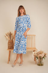 Load image into Gallery viewer, Ladies Dress wih front opening, hide buttons, self cuffs, belt, placket with LINING
