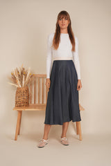 Load image into Gallery viewer, Ladies Skirt 35", Leather waistband, Stretch Denim
