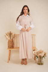 Load image into Gallery viewer, Ladies Dress  midi length, raglan short sleeve, self belt , elastic on waist LINING
