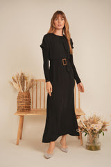Load image into Gallery viewer, Ladies Dress  midi length, raglan short sleeve, self belt , elastic on waist LINING
