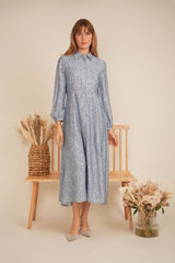 Load image into Gallery viewer, Ladies Dress with front opening, cut on waist,collar on the neck
