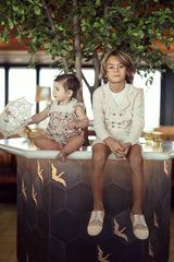 Load image into Gallery viewer, Baby Romper Marrowedge at ruffle armhole Lace at neck chest Back Zipper
