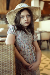 Load image into Gallery viewer, Girls Dress Front Smocking  Tone on Tone Elastic Cuffs Contrast Collar Back Zipper
