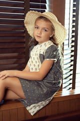 Load image into Gallery viewer, Girls Dress with Small Lace all around in Front Shearing at Bottom Sleeve
