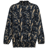Load image into Gallery viewer, Ladies Top with smocking neck and waist sleeves finish with small elastic back zipper
