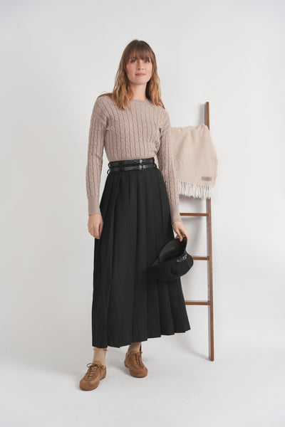 Double Belted Pleated Skirt