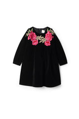 Load image into Gallery viewer, Girls Dress Elastic Cuffs Emboidery Flower Invisible Back Zipper
