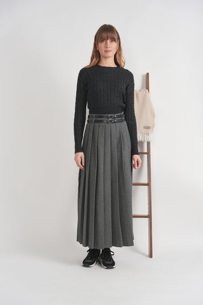 Double Belted Pleated Skirt