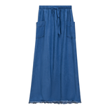 Load image into Gallery viewer, Ladies Chambray A Line Pocket Maxi Skirt
