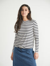 Load image into Gallery viewer, Ladies Striped V Neck Tee With Bungee Rope
