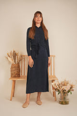Load image into Gallery viewer, Ladies Wash Denim Tie Blouse
