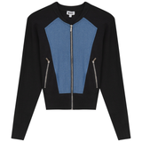 Load image into Gallery viewer, Ladies Ribbed Knit With Denim Trim Zip Up
