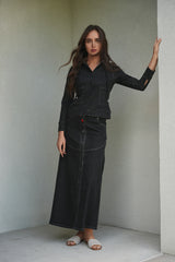 Load image into Gallery viewer, Ladies Flared Denim Maxi Button Skirt
