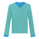 Load image into Gallery viewer, Ladie Striped V Neck Contrast Tee
