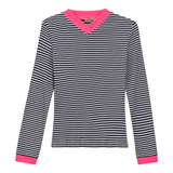 Load image into Gallery viewer, Ladie Striped V Neck Contrast Tee

