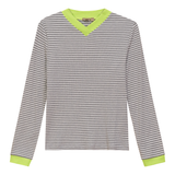 Load image into Gallery viewer, Ladie Striped V Neck Contrast Tee
