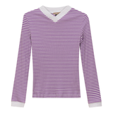 Load image into Gallery viewer, Ladie Striped V Neck Contrast Tee
