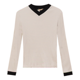 Load image into Gallery viewer, Ladie Striped V Neck Contrast Tee
