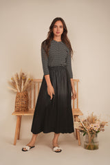 Load image into Gallery viewer, Ladies Striped Ribbed V Neck Tee With Outside Seams
