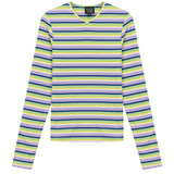 Load image into Gallery viewer, Ladies Striped Metalic V Neck Tee
