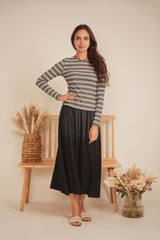 Load image into Gallery viewer, Ladies Striped Metalic V Neck Tee
