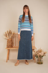 Load image into Gallery viewer, Ladies Crochet Multicolor Chevron Top
