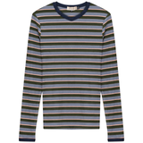 Load image into Gallery viewer, Ladies Ribbed Stripped V Neck Tee
