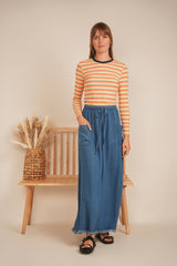 Load image into Gallery viewer, Ladies Ribbed Stripped V Neck Tee
