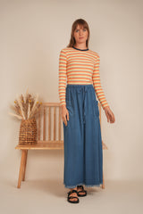 Load image into Gallery viewer, Ladies Ribbed Stripped V Neck Tee
