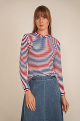 Load image into Gallery viewer, Ladies Striped Multi Color V Neck Tee
