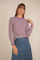 Load image into Gallery viewer, Ladies Striped Multi Color V Neck Tee
