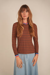 Load image into Gallery viewer, Ladies Striped Multi Color V Neck Tee

