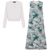 Load image into Gallery viewer, Ladies Midi Printed Chiffon Jumper With Cropped Cardigan
