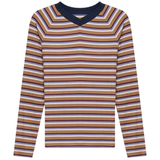 Load image into Gallery viewer, Ladies Striped Contrast V Neck Tee
