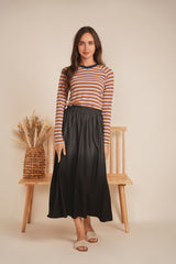 Load image into Gallery viewer, Ladies Striped Contrast V Neck Tee
