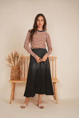 Load image into Gallery viewer, Ladies Striped Contrast V Neck Tee
