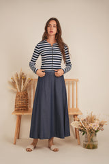 Load image into Gallery viewer, Ladies Zip Striped Tee
