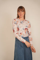Load image into Gallery viewer, Ladies Henley Front Floral Tee
