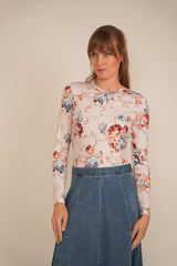 Load image into Gallery viewer, Ladies Henley Front Floral Tee
