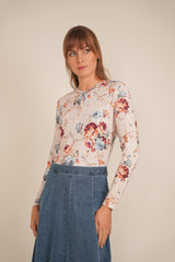 Load image into Gallery viewer, Ladies Henley Front Floral Tee
