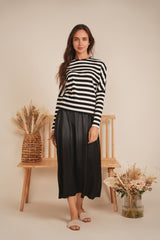 Load image into Gallery viewer, Ladies Cotton Striped V Neck Drop Shoulder Top
