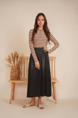 Load image into Gallery viewer, Ladies Ribbed Striped Henley Tee
